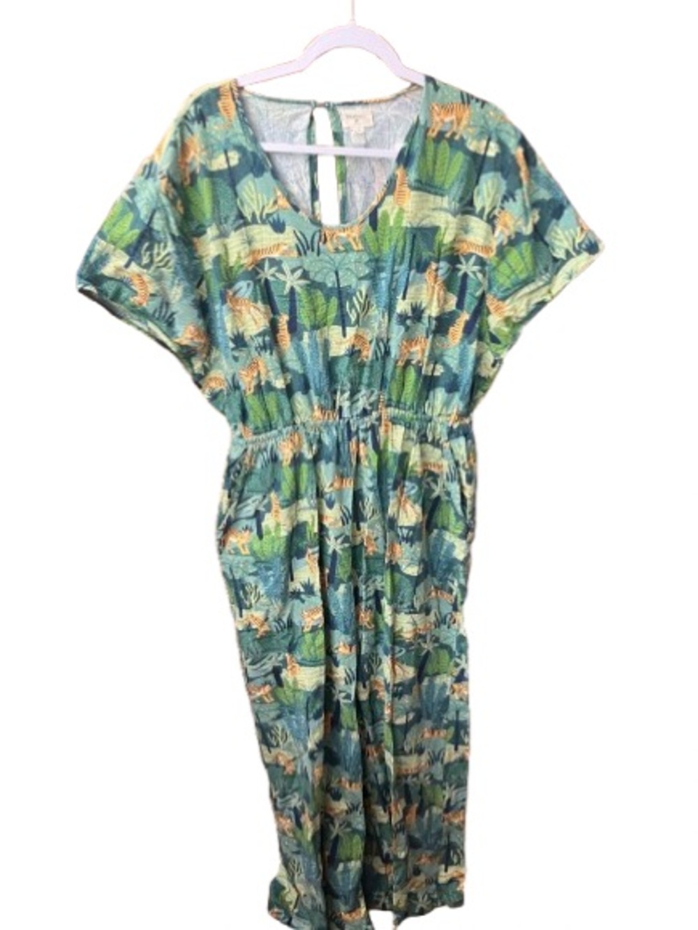 World Market Tiger Green Jungle Tropical Jumpsuit